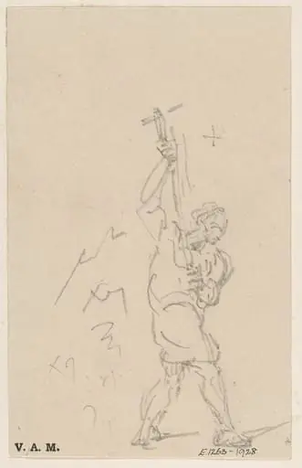 A Chinese figure with an upraised hammer