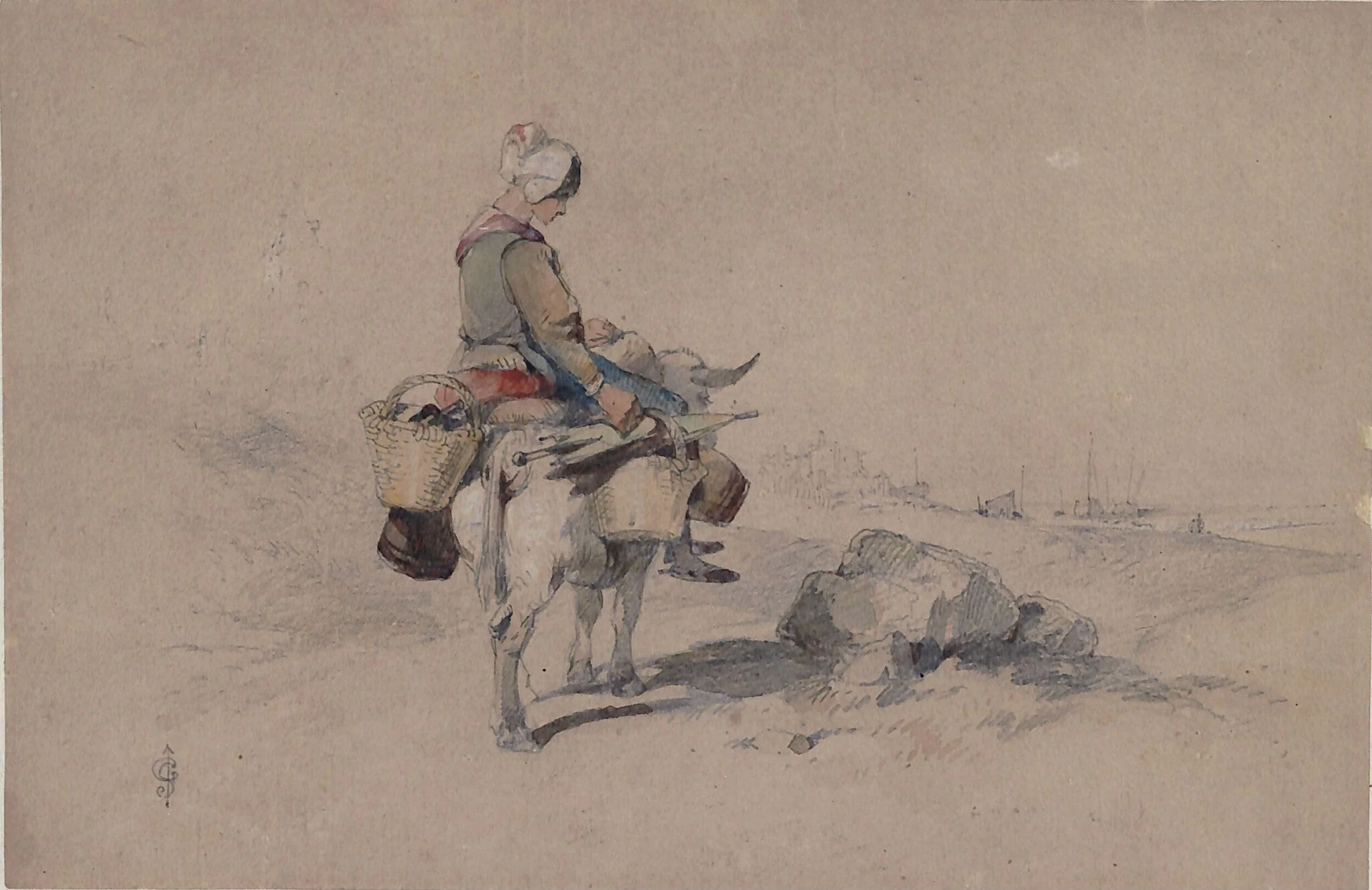 Peasant woman riding an ox