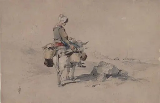 Peasant woman riding an ox