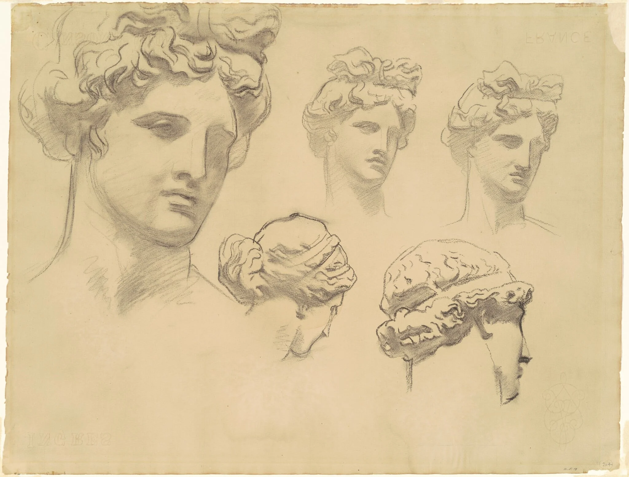 Studies for "Apollo and the Muses", by John Singer Sargent, charcoal, 1921