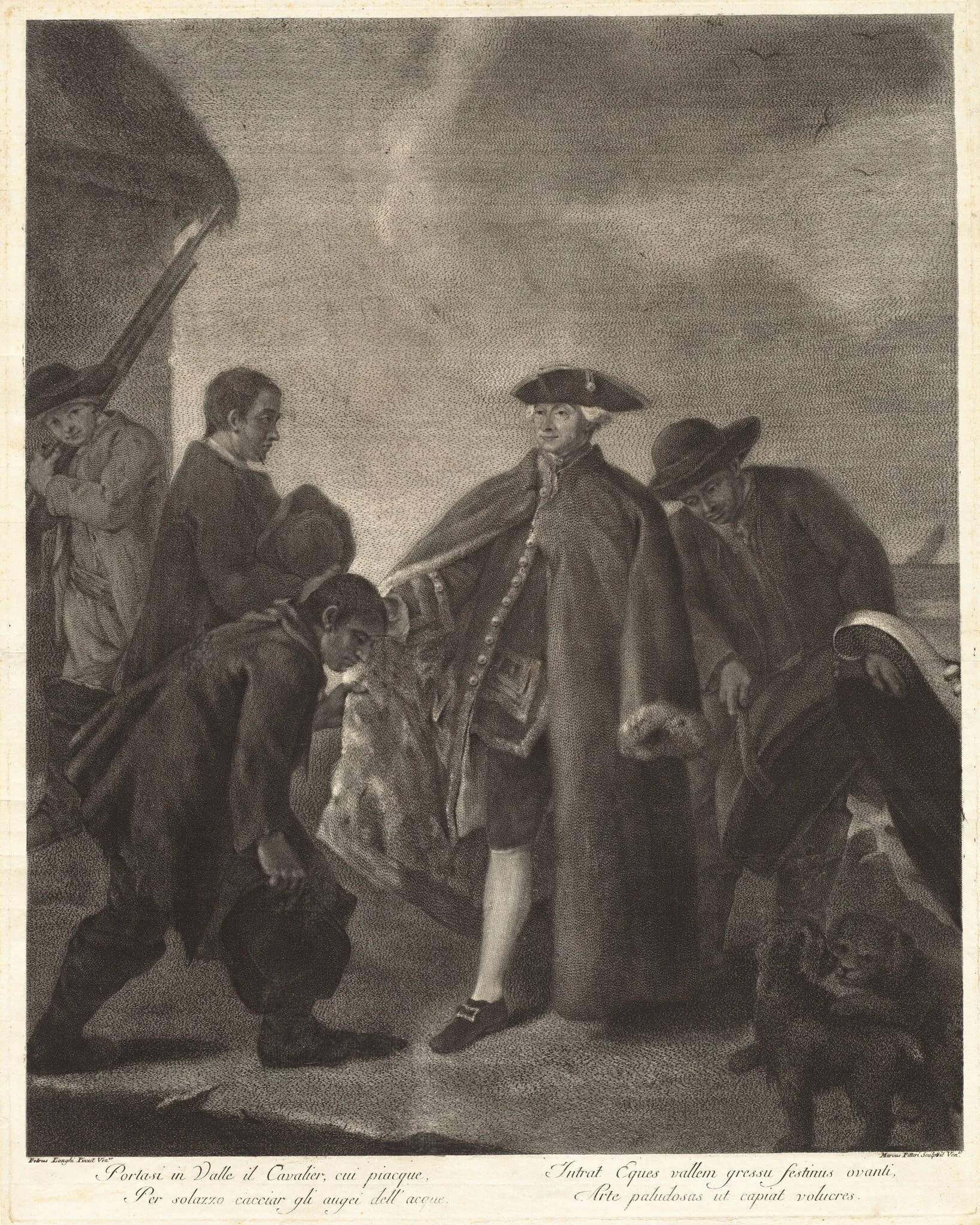 Portasi in Valle il Cavalier... (Arrival of the Master), by Marco Alvise Pitteri, ink, 1763