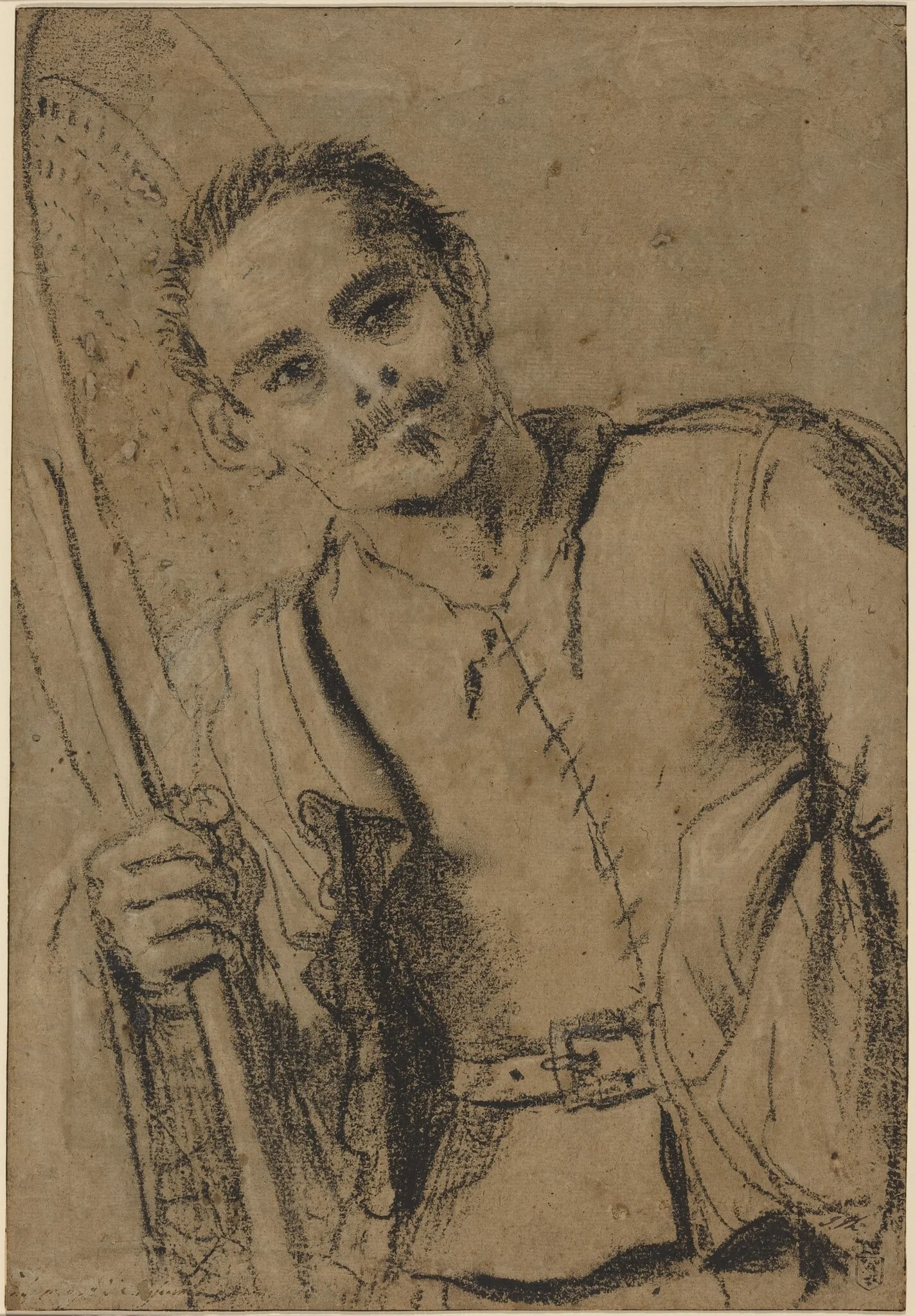 A Grain Merchant, by Guercino, chalk, 1620