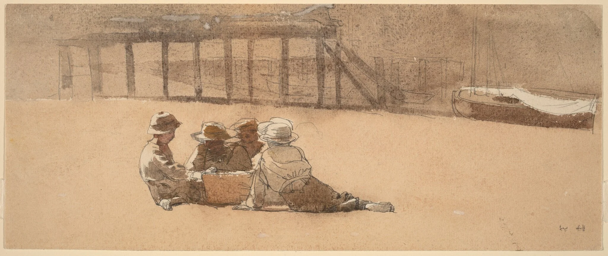 Four Boys on a Beach, by Winslow Homer, gouache, 1873