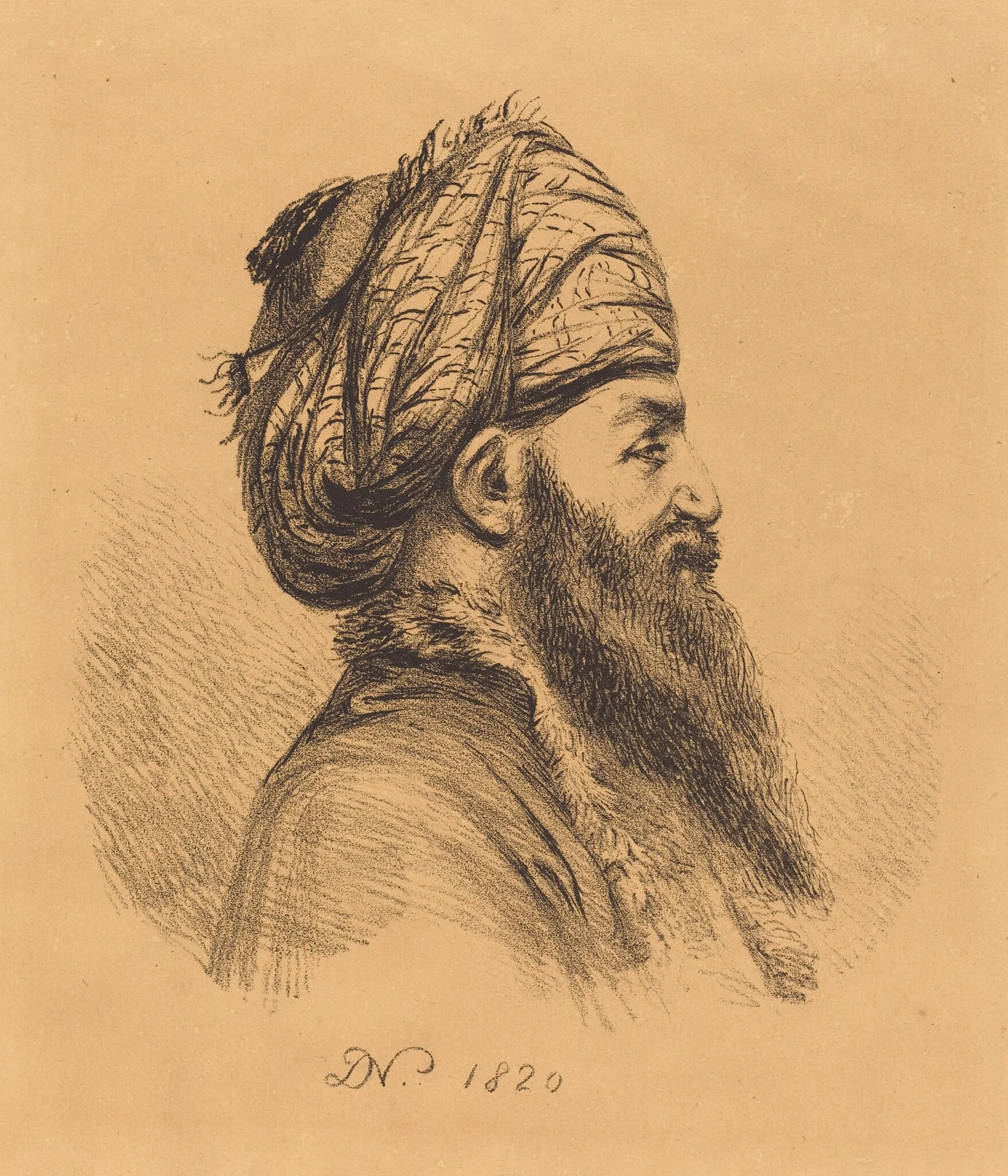 Profile Head of a Man in a Turban, by Vivant Denon, ink, 1820