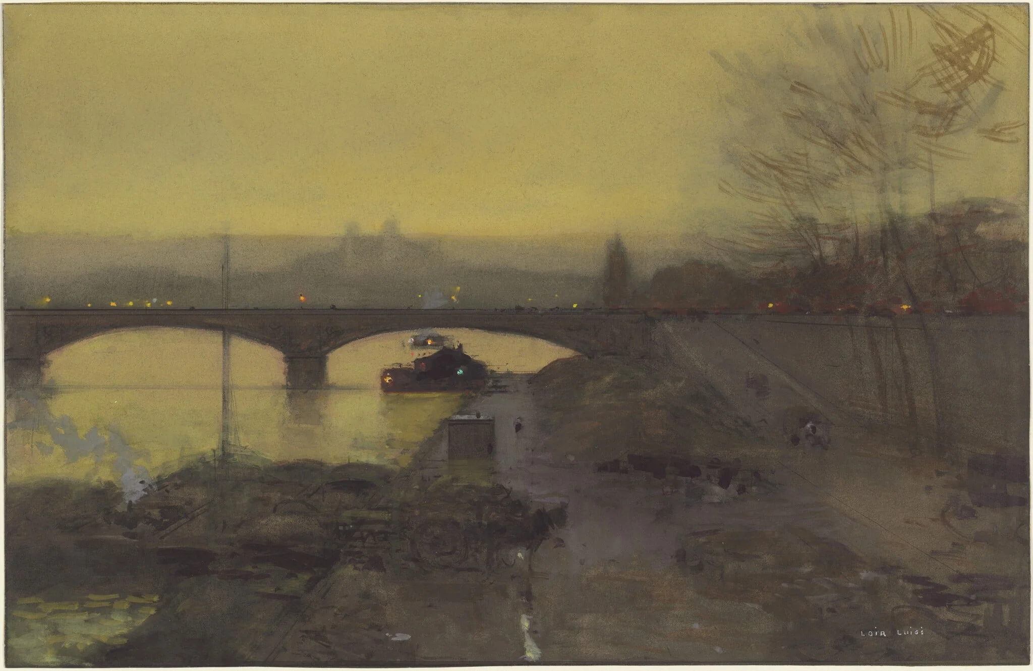The Pont d'Alma at Twilight, by Luigi Aloys Francois Joseph Loir, gouache, 1914