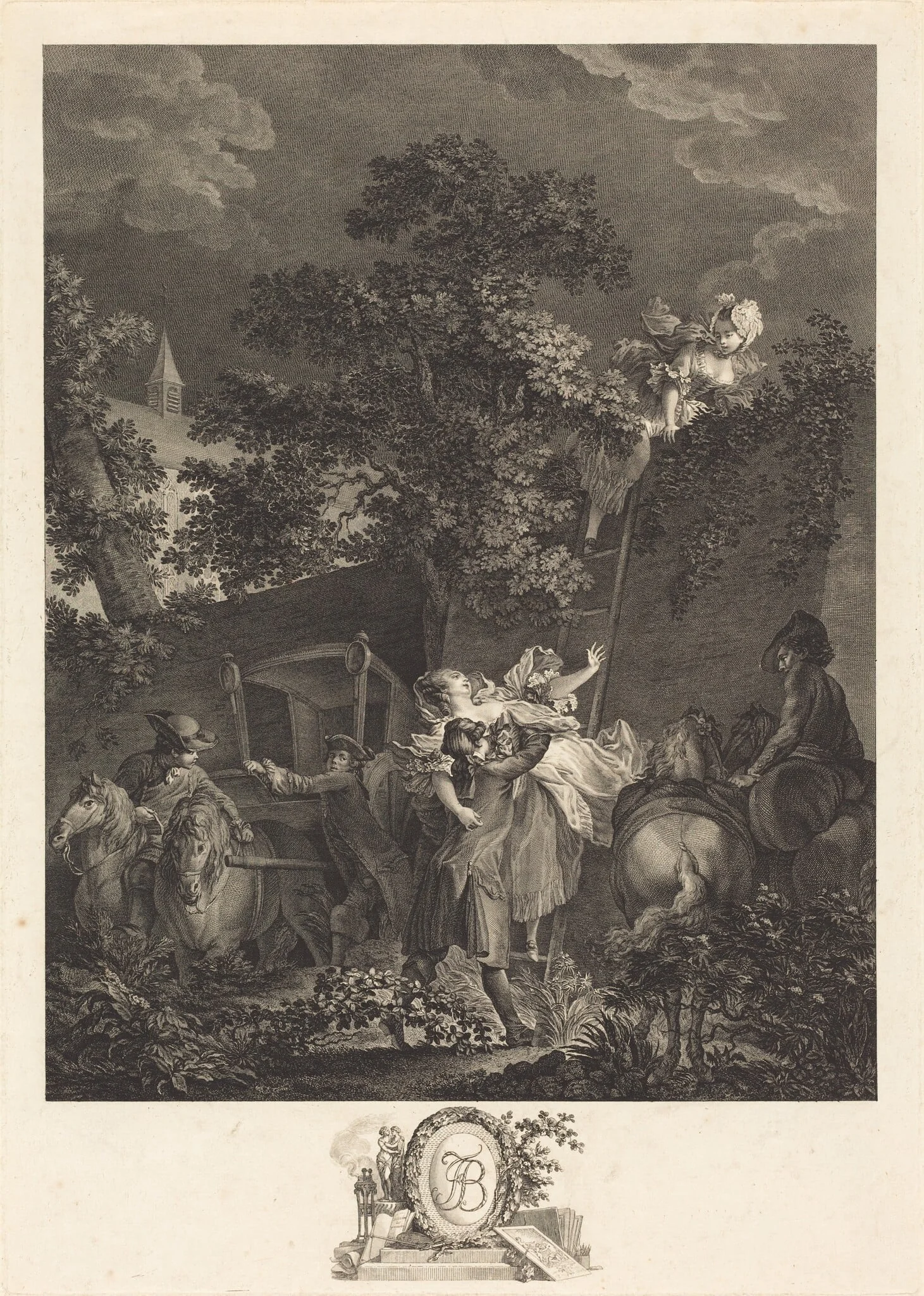 L'enlevement nocturne, by Nicolas Ponce, ink, 1780