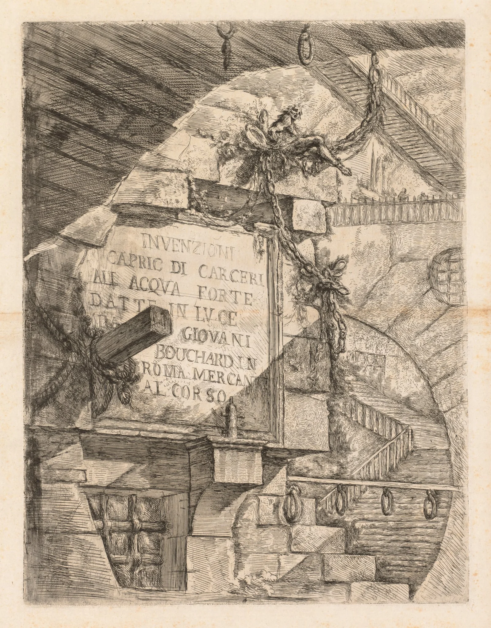 The Prisons:  Title Page -- Interior of a Prison, by Giovanni Battista Piranesi, 1748