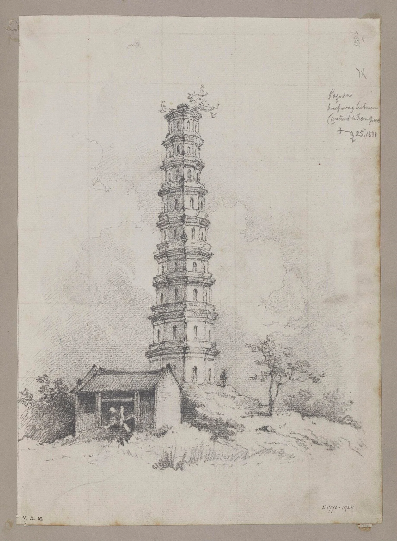 Pagoda halfway between Canton and Whampoa, by George Chinnery, 18