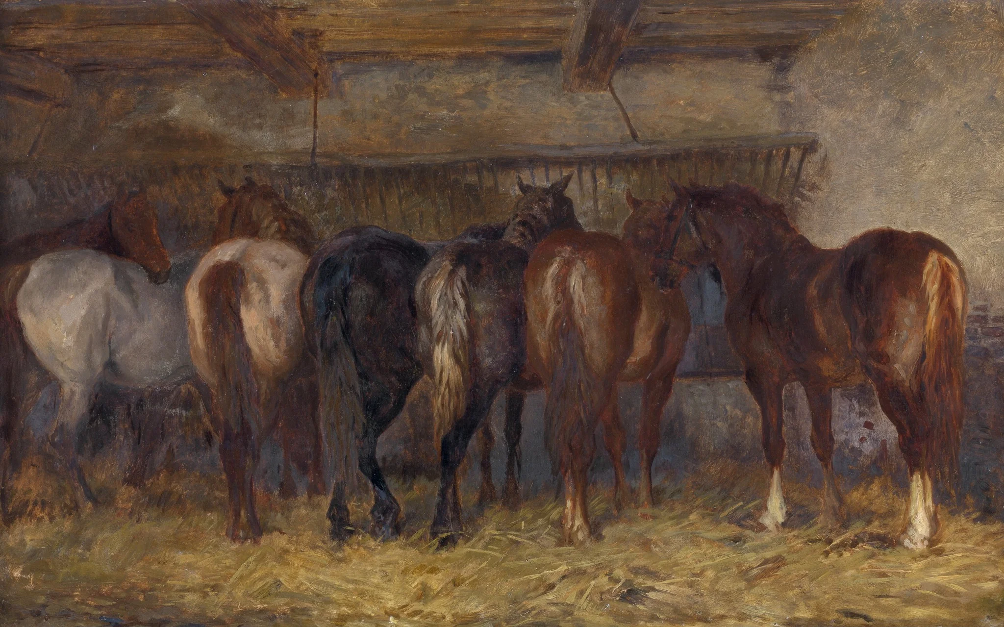 Horses in Stable, by Charles Tschaggeny, oil, 1864