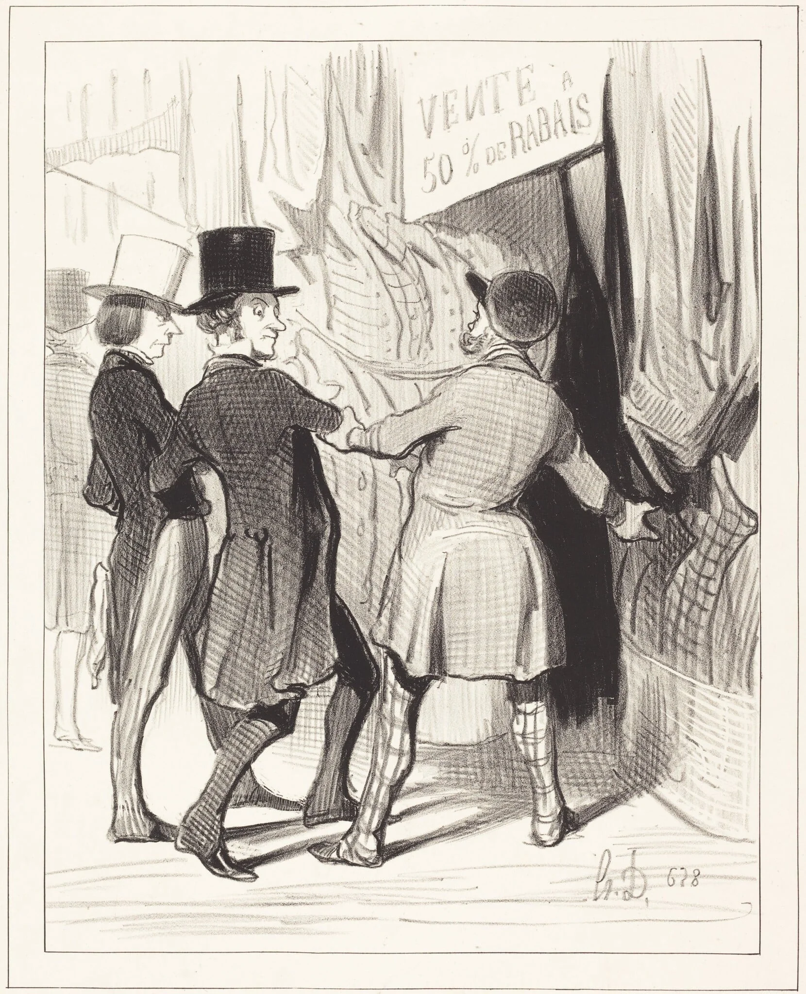 Entrez Messieurs... voici de magnifiques..., by Honoré Daumier, ink, 1844
