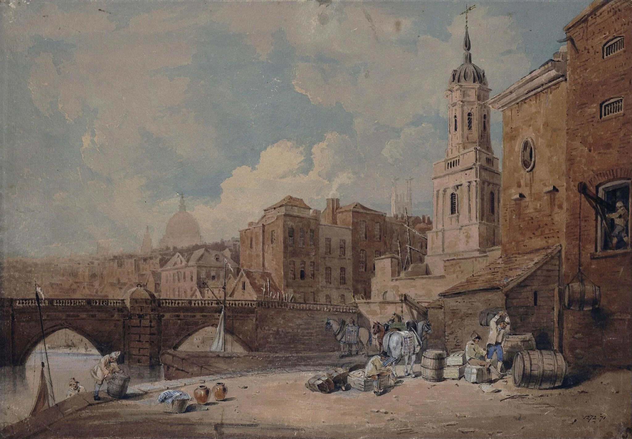 Part of Old London Bridge, with St. Magnus's Church