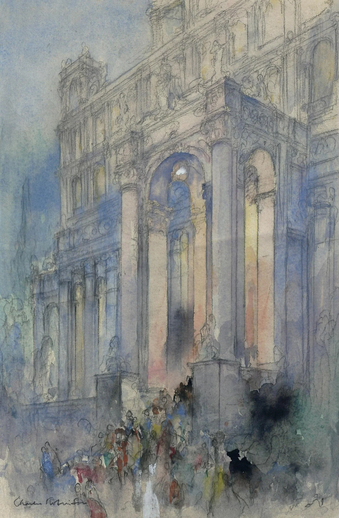 Revellers arriving at a palace, by Charles Robinson, watercolor, 1930
