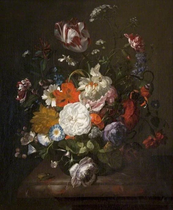 Still Life, Flowers and Insects, by Rachel Ruysch, oil, 1725