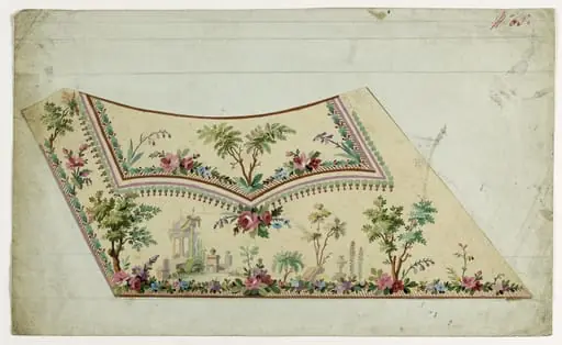 Gilet décor paysage architecture antique, projets de broderies de gilet, XVIIIème siècle
