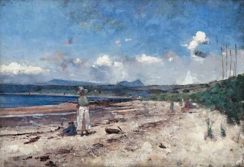 Seascape with Two Figures on a Beach and Two Boats in a Bay