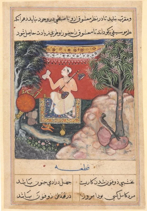 The origin of music from a fabulous bird of India which had seven holes in its beak, from a Tuti-nama (Tales of a Parrot): Fourteenth Night, by Unknown, unspecified, 1560