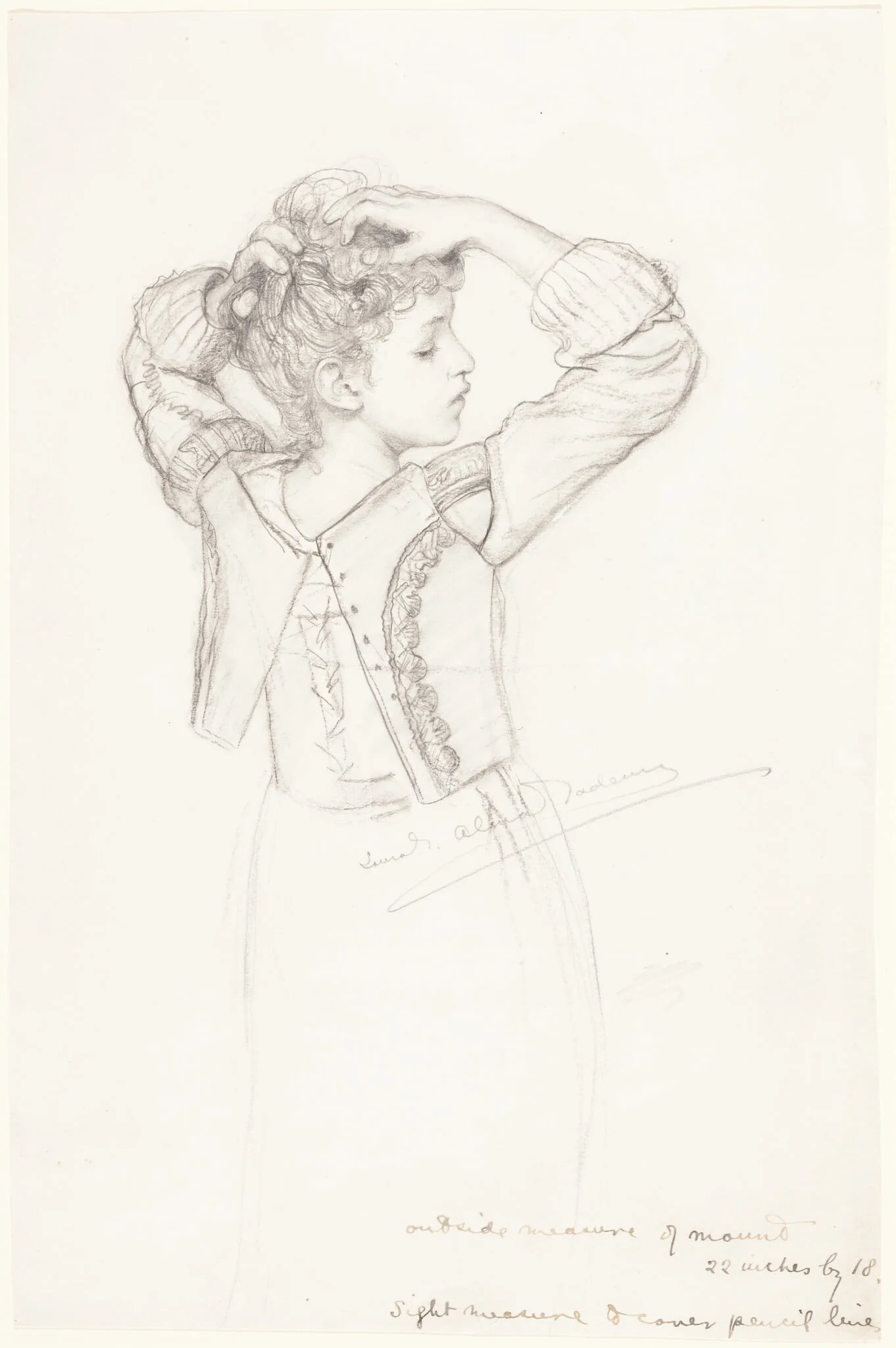 Young Girl Dressing, by Laura Theresa Alma-Tadema, graphite, 1889