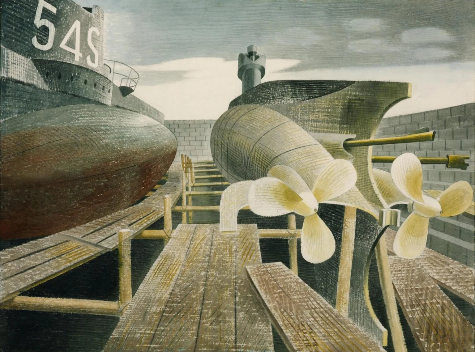 Submarines in Dry Dock, by Eric Ravilious, unspecified, 1940
