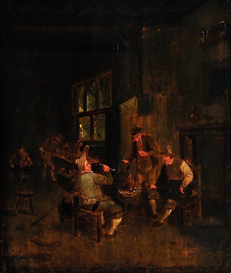 Qəlyançəkənlər meyxanada, by Adriaen van Ostade, oil, 1669