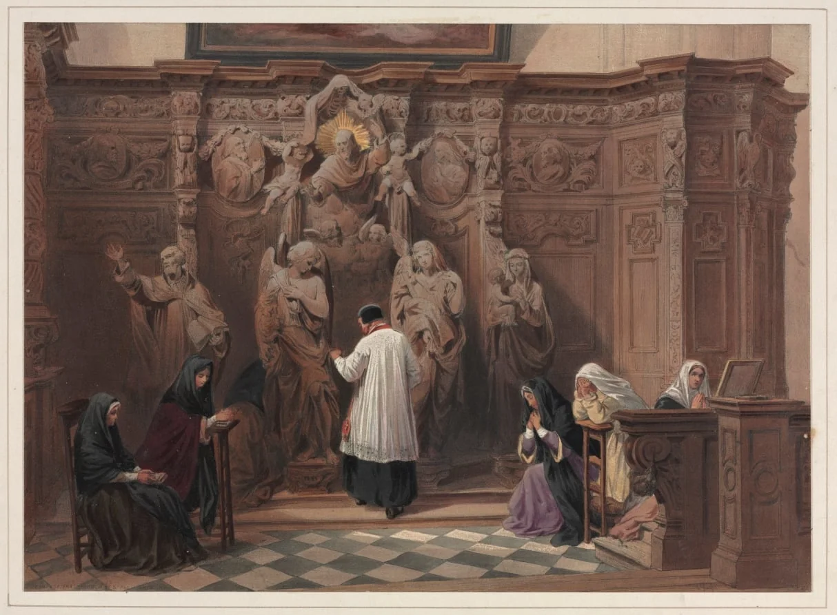 Confessional, Church of St. Paul, Antwerp, by Louis Haghe, 1838