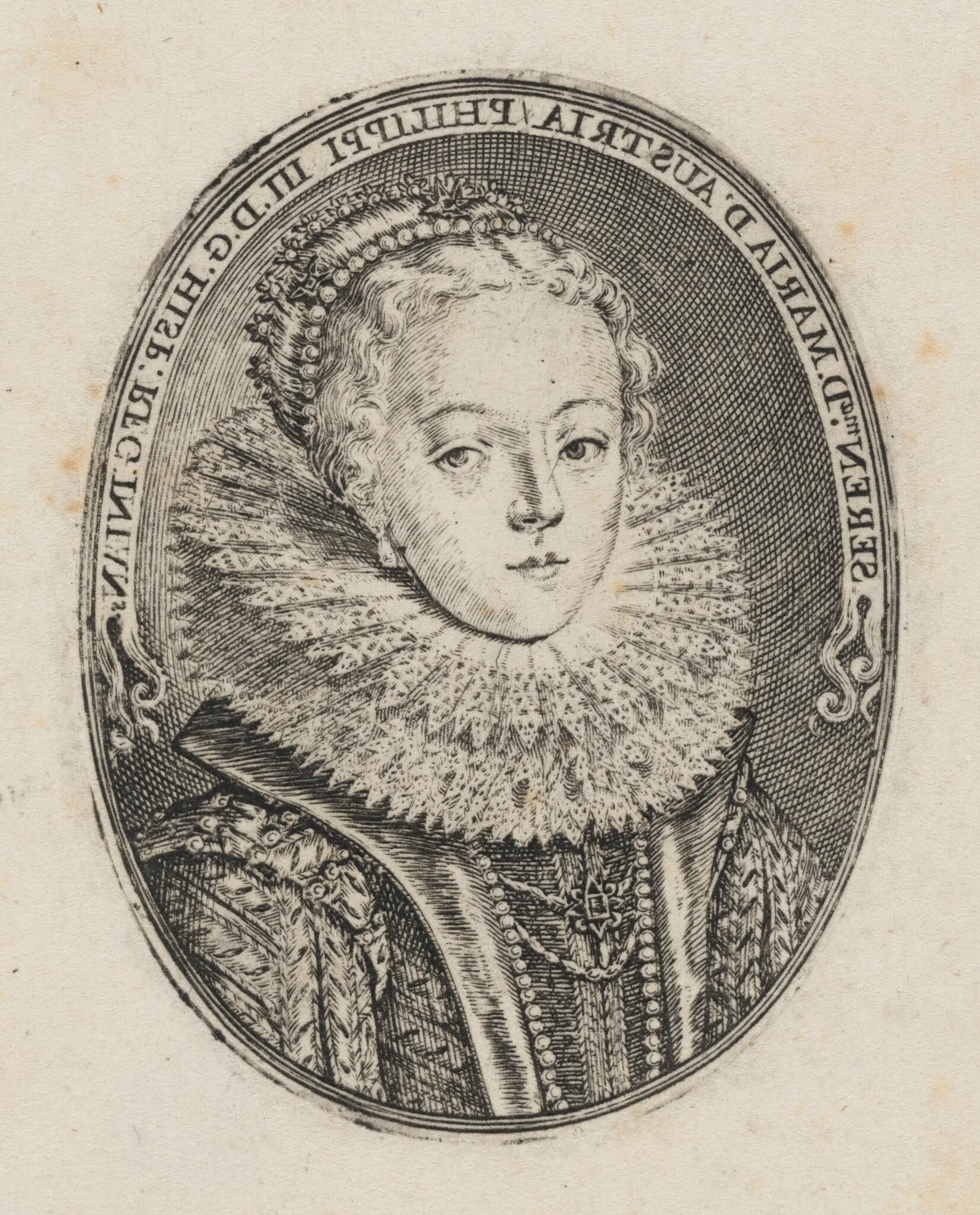 Maria of Austria, Infanta of Spain [top half], by Simon van de Passe, ink, 1621