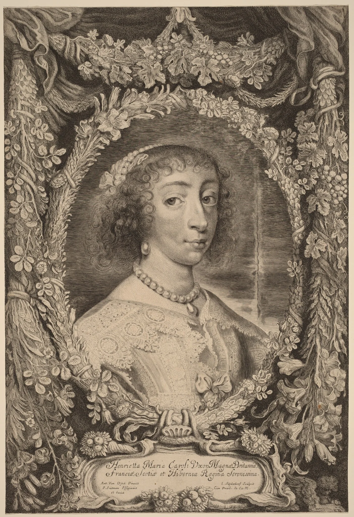 Henrietta Maria, Queen of England, by Jonas Suyderhoff, ink, 1650