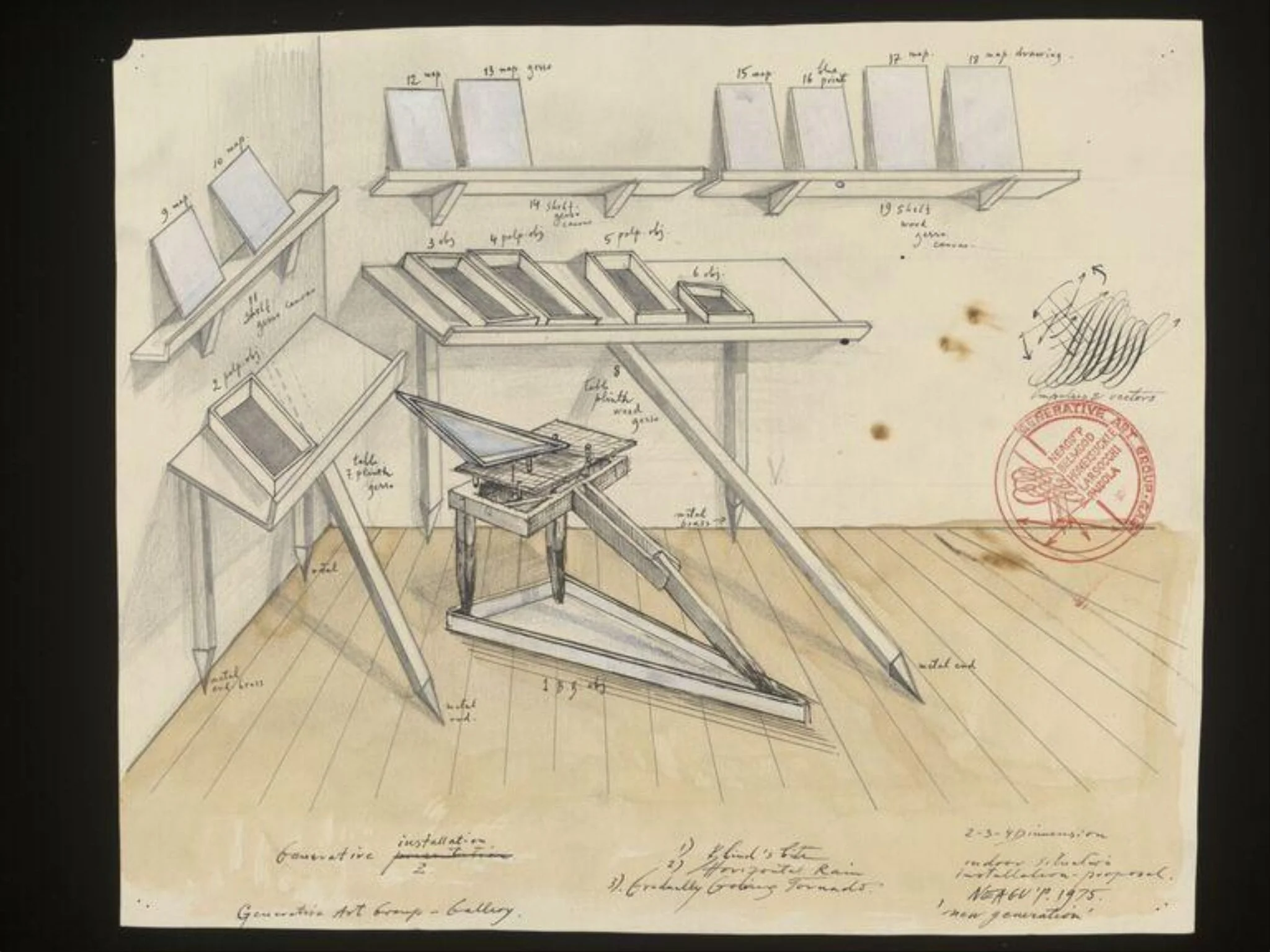Drawing for The Subject, Generator, by Paul Neagu, 1975