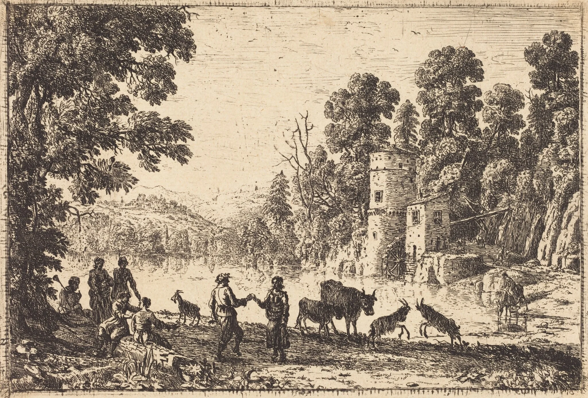 The Dance on the River Bank (La danse au bord de l'eau), by Claude Lorrain, ink, 1634
