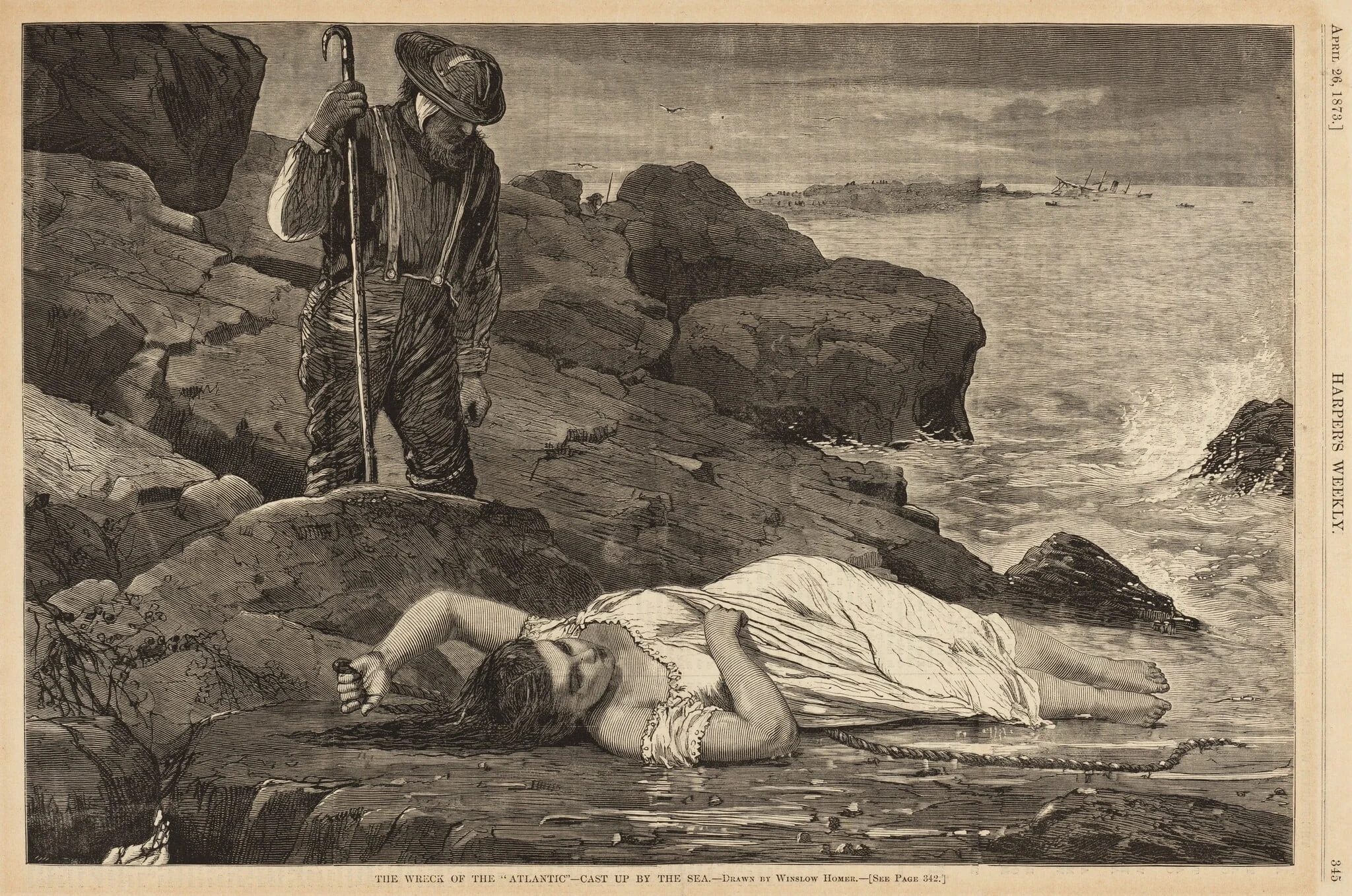 The Wreck of the "Atlantic" - Cast Up by the Sea, by American 19th Century, ink, 1873