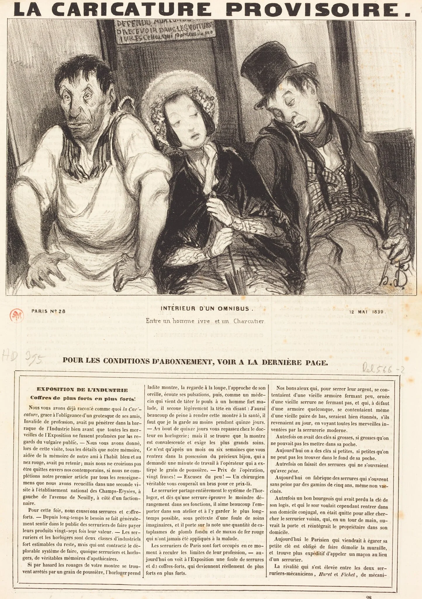Intérieur d'un omnibus, by Honoré Daumier, ink, 1839