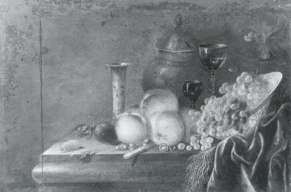 Still Life with Fruit, by Gerrit van Vucht, oil, 1661