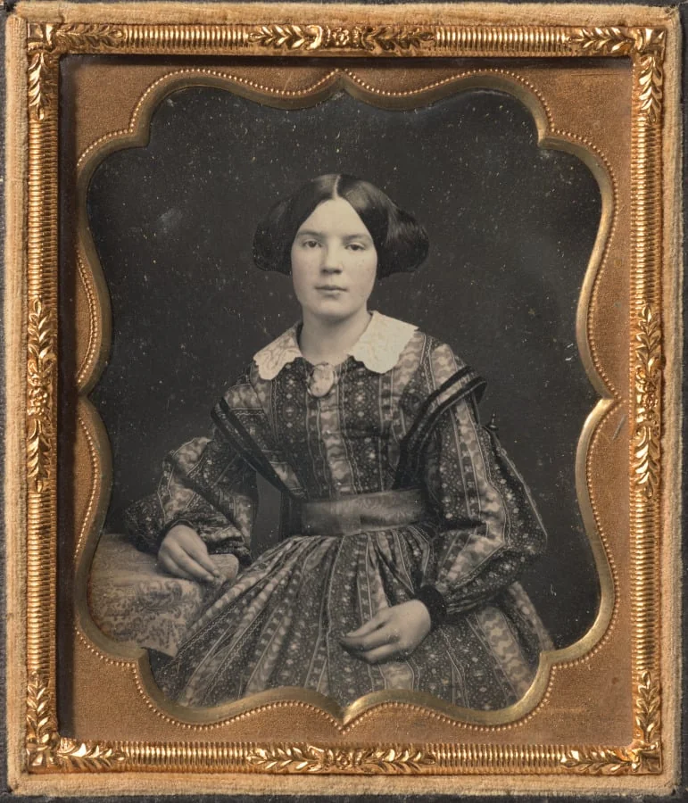 Young Woman in a Patterned Dress, by Unknown, 1864