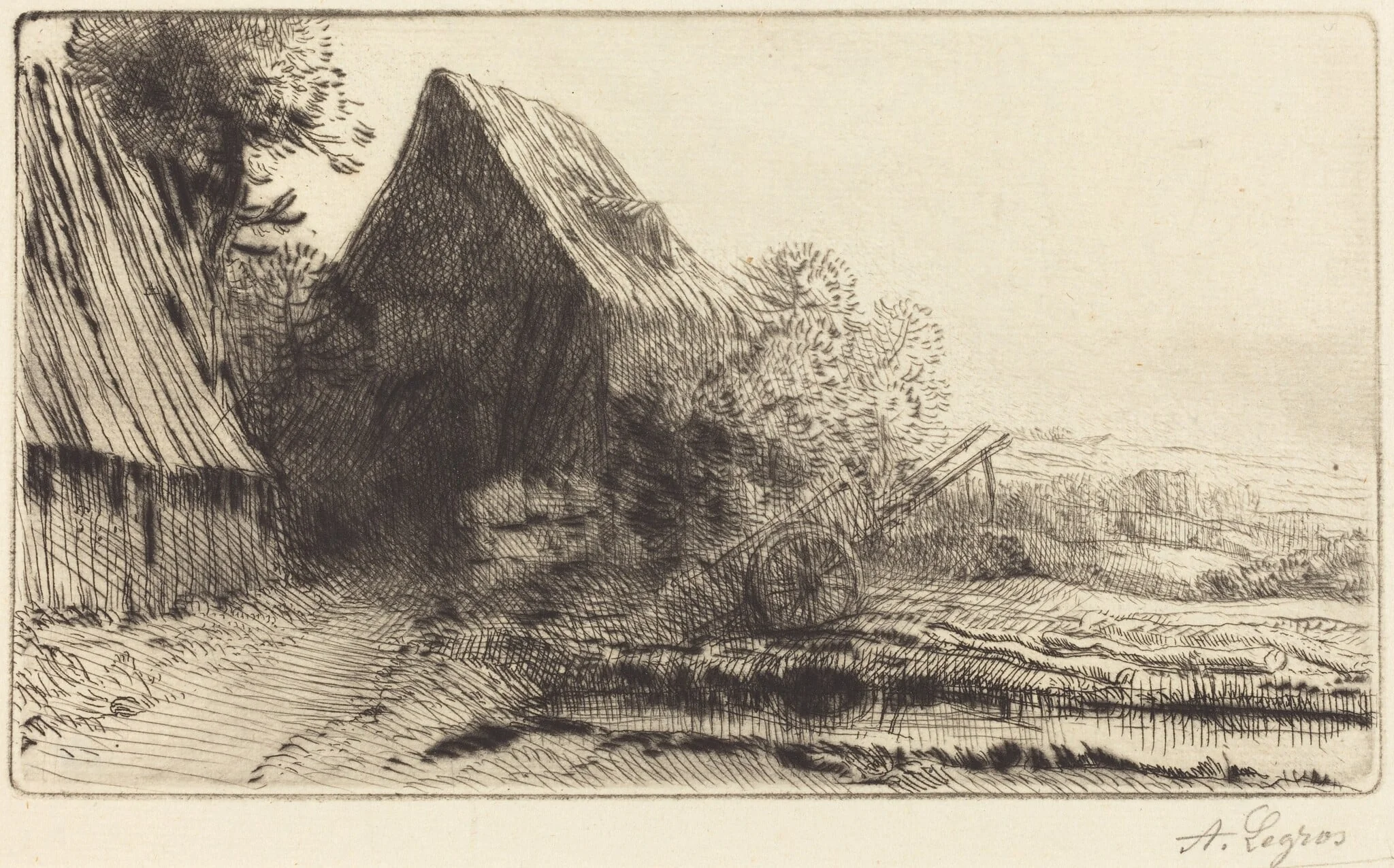 Wheelwright's Home (La maison du charron), by Alphonse Legros, ink, 1874
