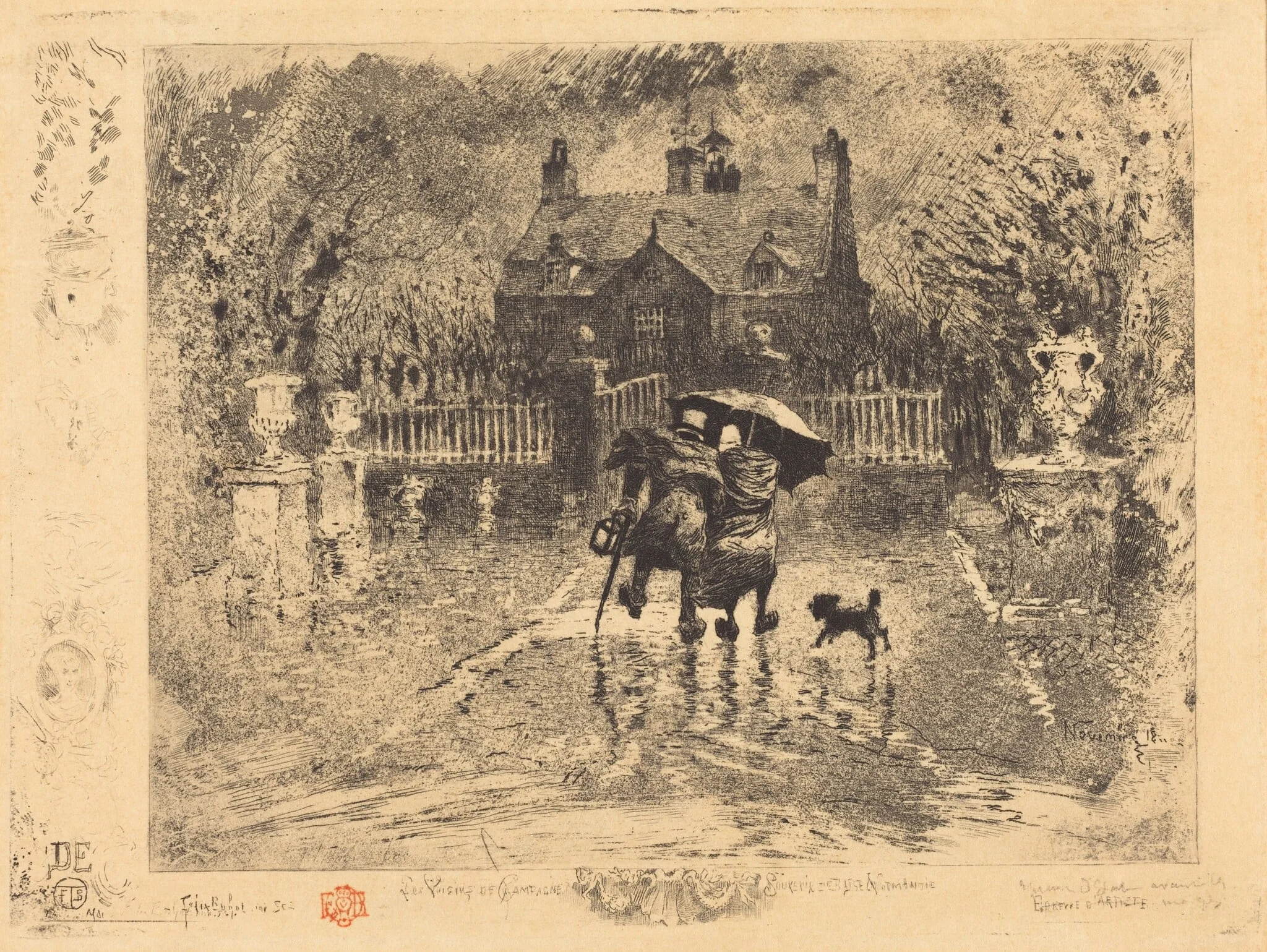 Les Voisins de Campagne (Country Neighbors), by Félix-Hilaire Buhot, ink, 1880