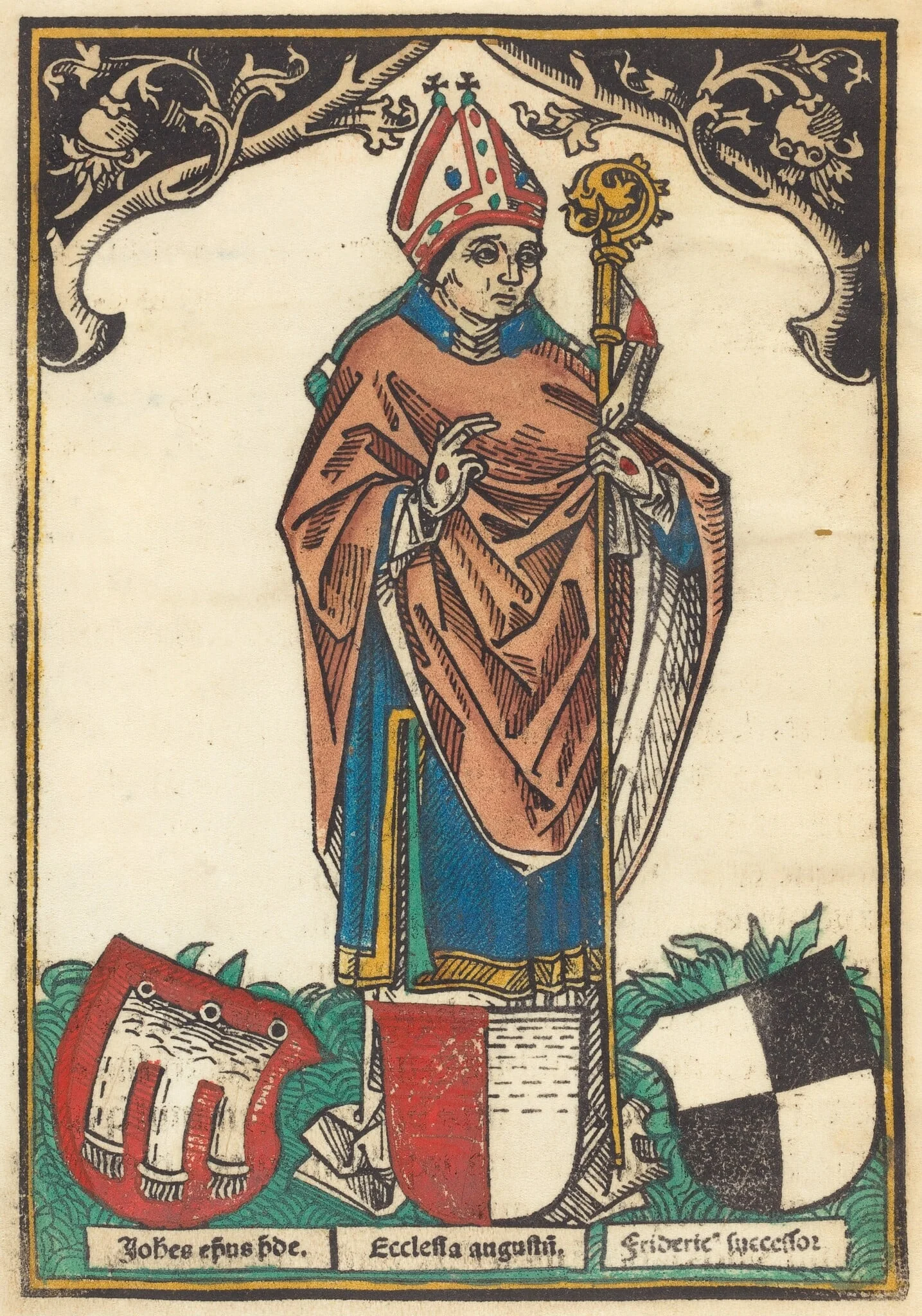 Bishop of Augsburg with Three Coats of Arms, by German 15th Century, ink, 1485