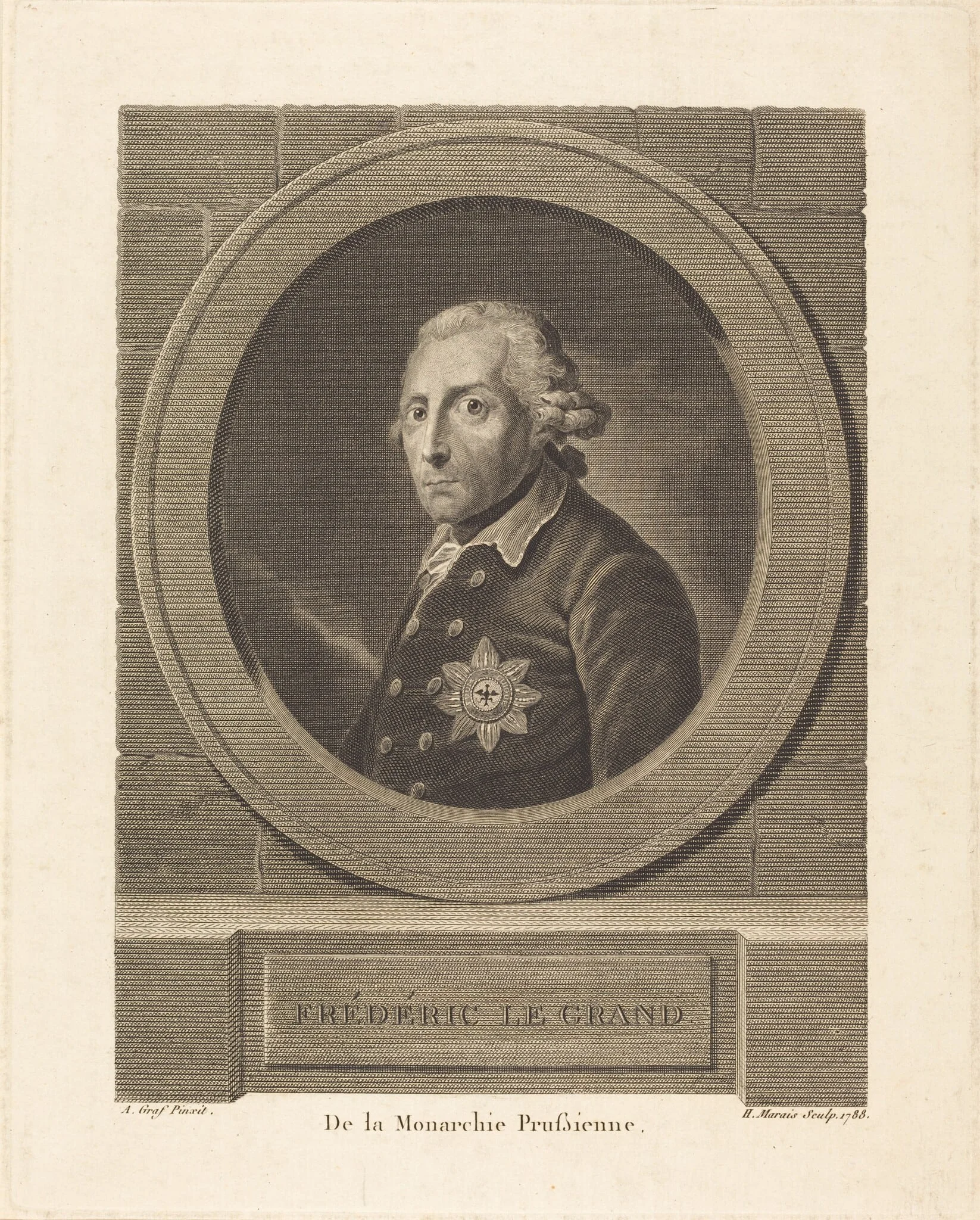 Frederick the Great, King of Prussia, by Henri Marais, ink, 1788