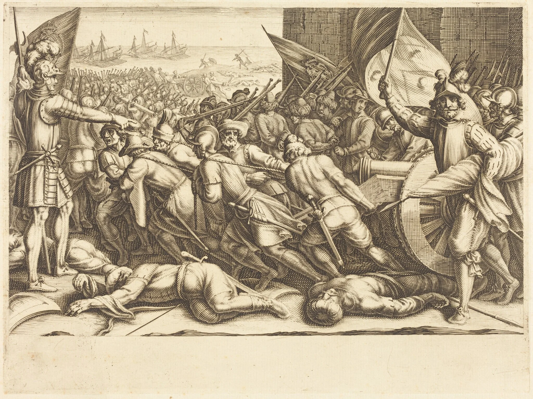 The Re-embarkation of the Turks, by Jacques Callot, ink, 1614