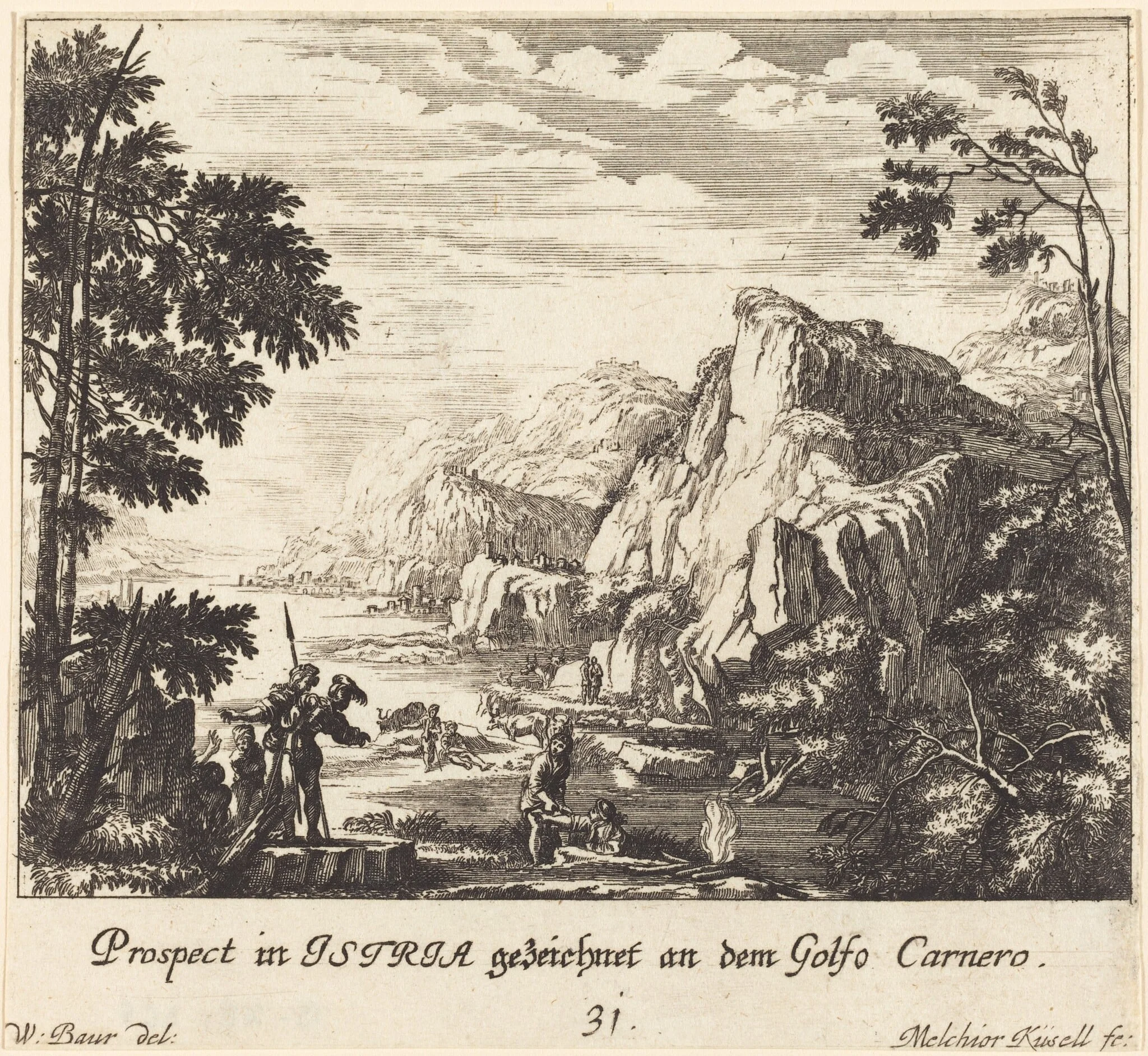Istria, Carnero Gulf, by Melchior Küsel, ink, 1681