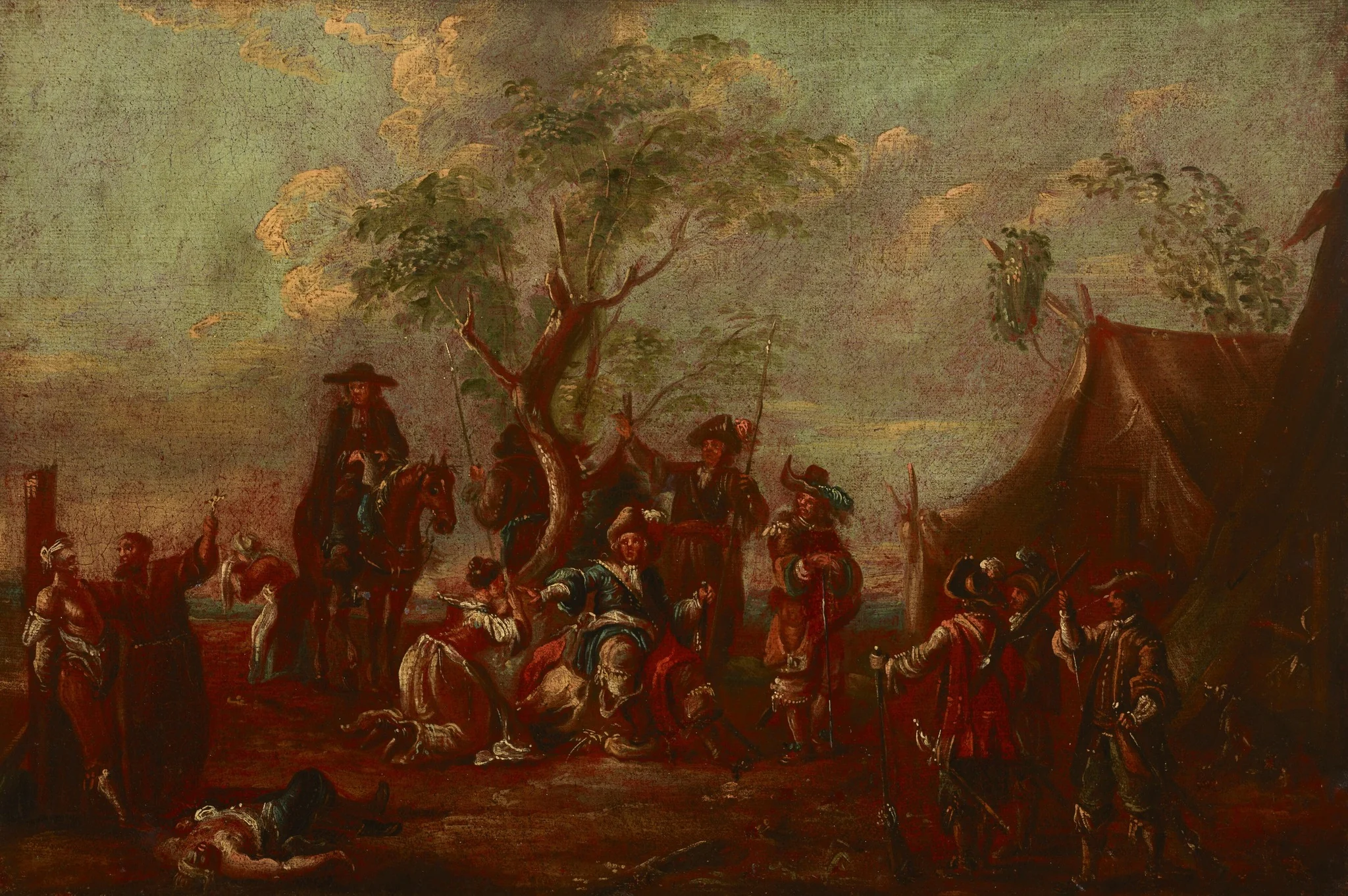 Battle Scene – In the Military Camp, by Unknown, oil, 1750