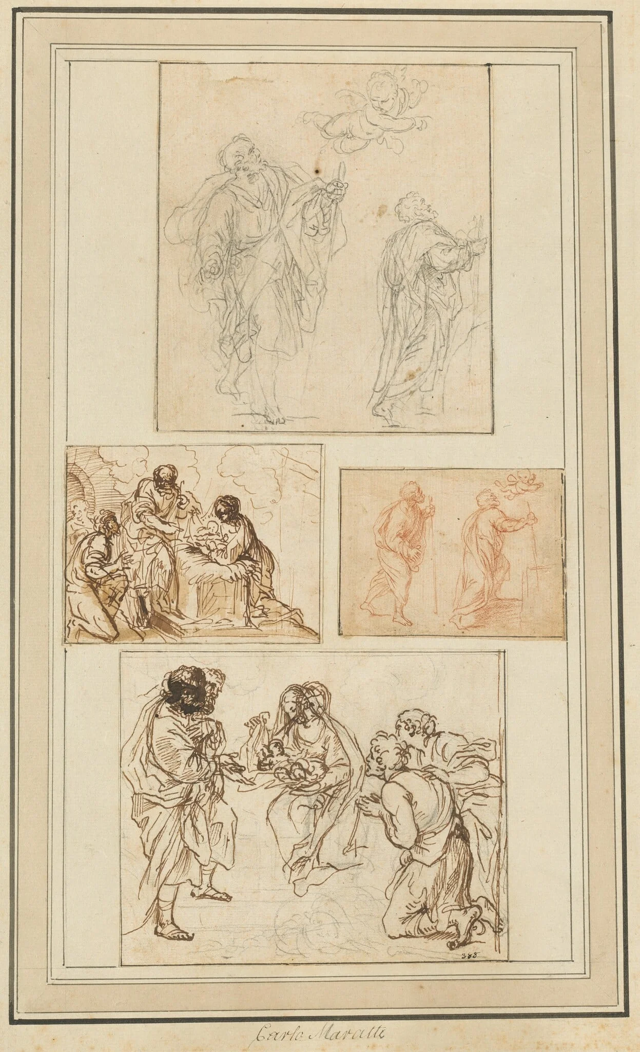 Studies of an Apostle Guided by an Angel and the Adoration of the Shepherds, by Agostino Masucci, 1720