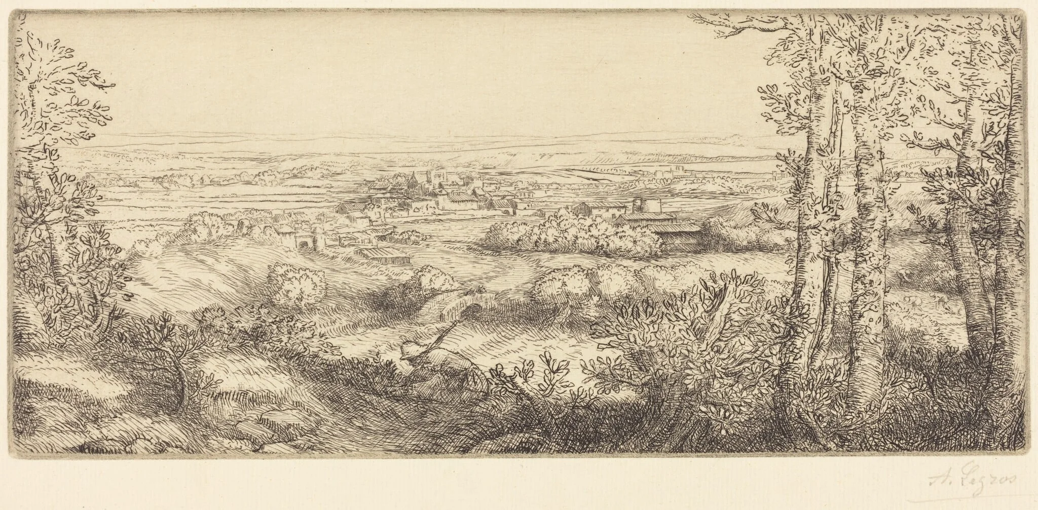 Valley in Bourgogne (Une vallee en Bourgogne), by Alphonse Legros, ink, 1874