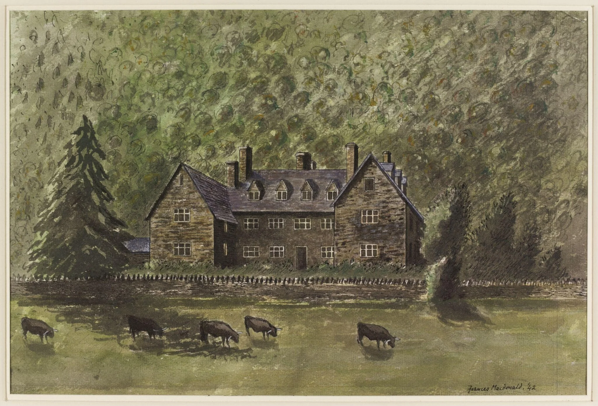 House at Dol-y-moch, Maentwrog Valley, Merionethshire, by Frances Macdonald, watercolor, 1942