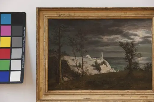 The "Summer Spire" on the Chalk Cliffs of the Island Møn. Moonlight