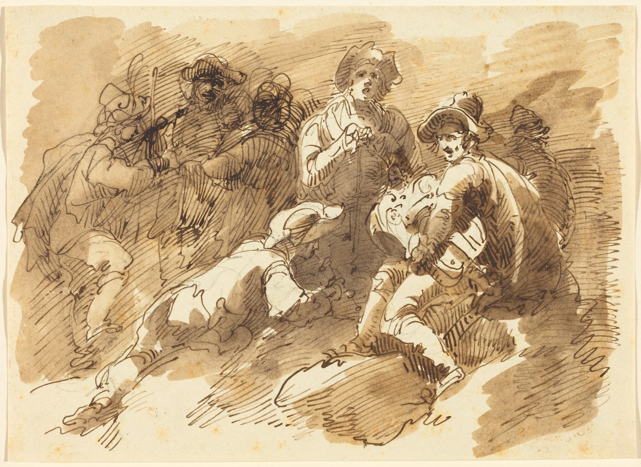 A Convivial Gathering with a Man Playing a Hurdy-Gurdy