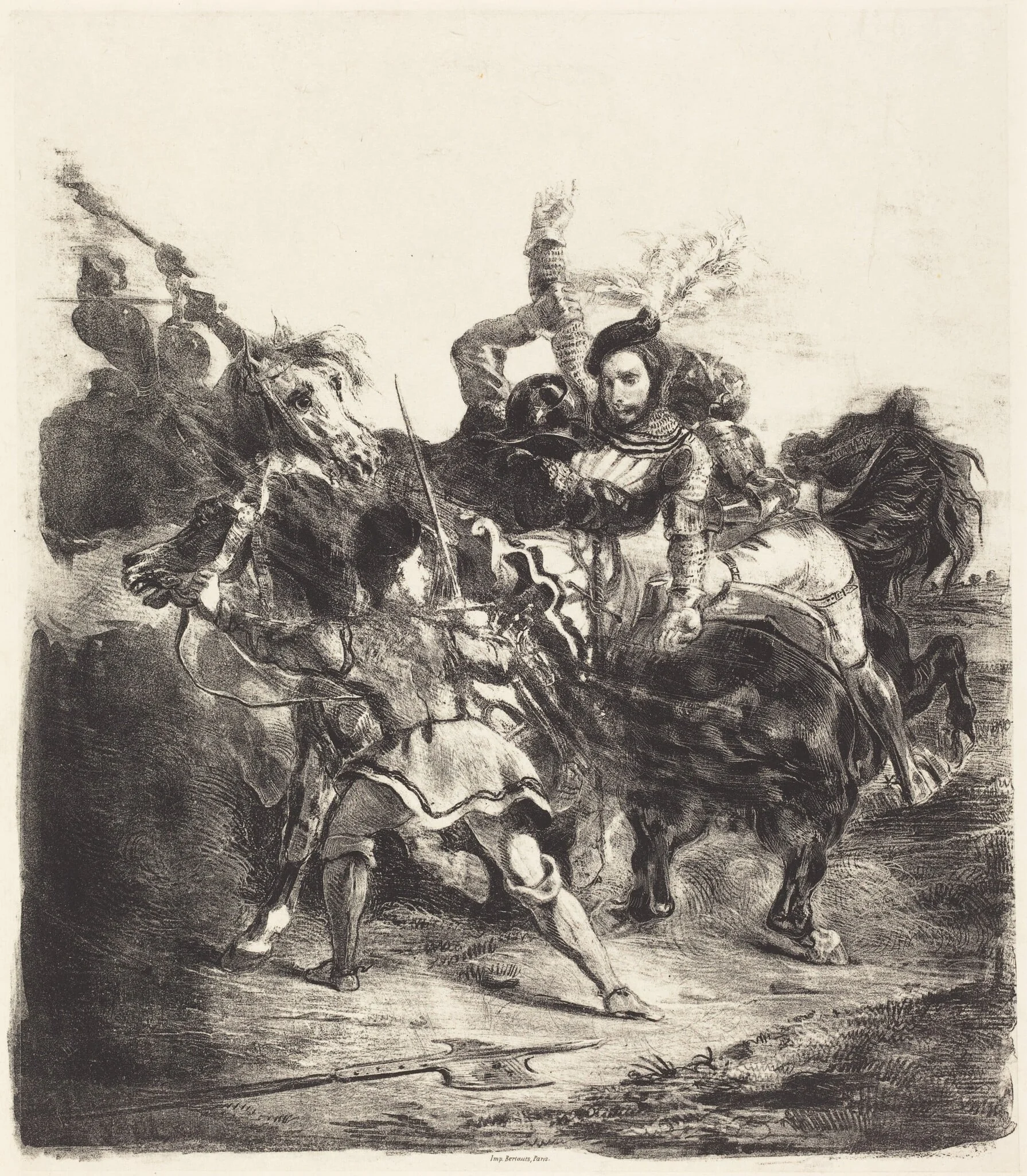 Weislingen Attacked by the Forces of Goetz (Weislingen attaqué par les gens de Goetz), by Eugène Delacroix, ink, 1836