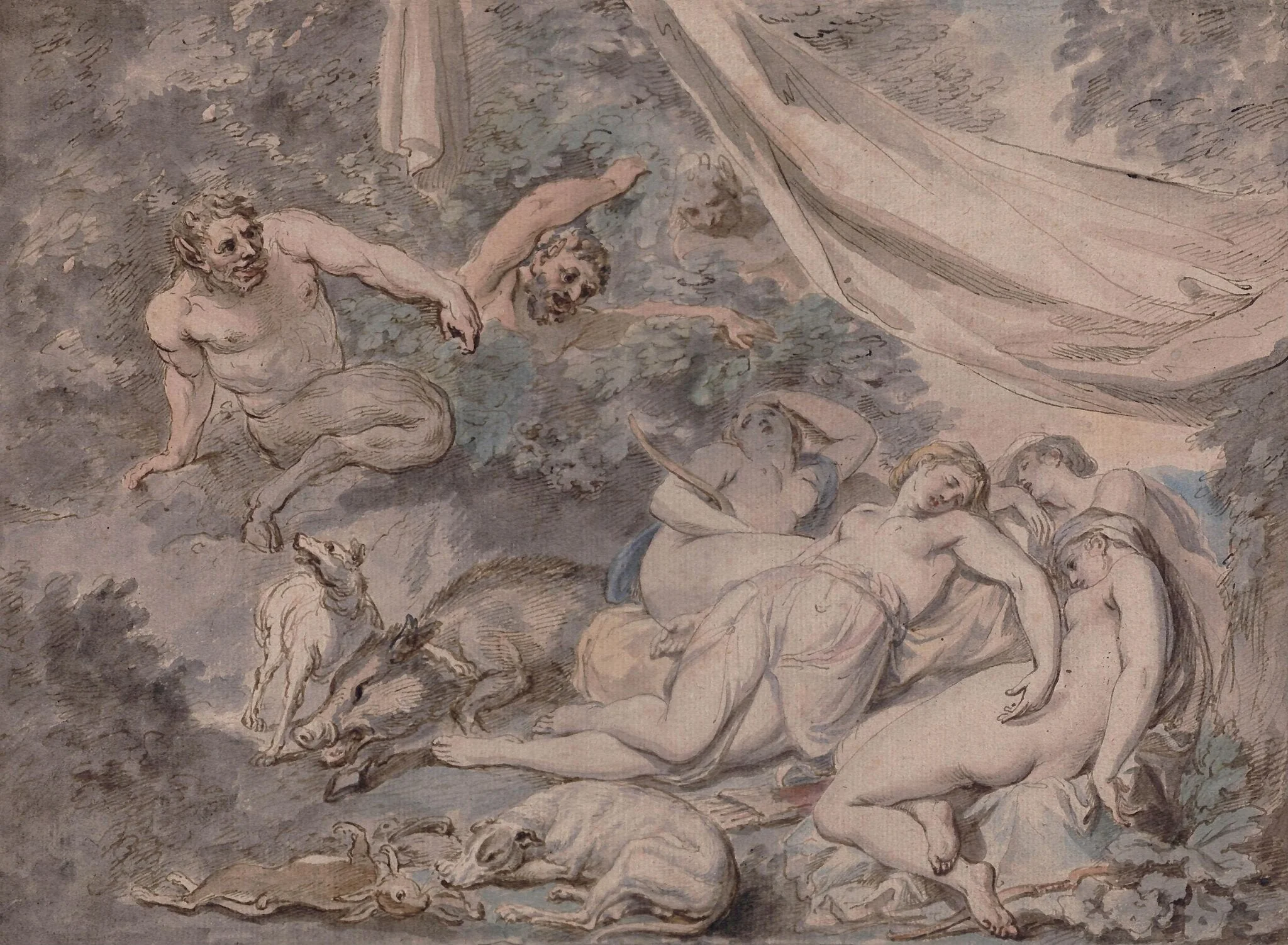 Nymphs Surprised by Satyrs, by Giovanni Battista Cipriani, watercolor, 1750