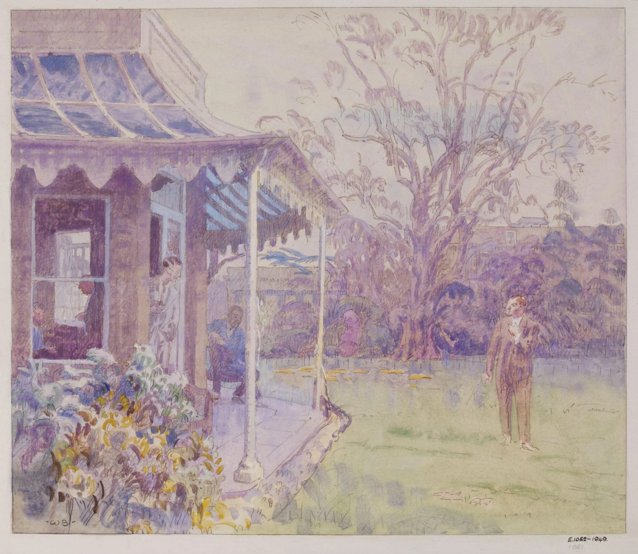 Porch of the Senior Common-room, Reading University, by Bayes, watercolor, 1940