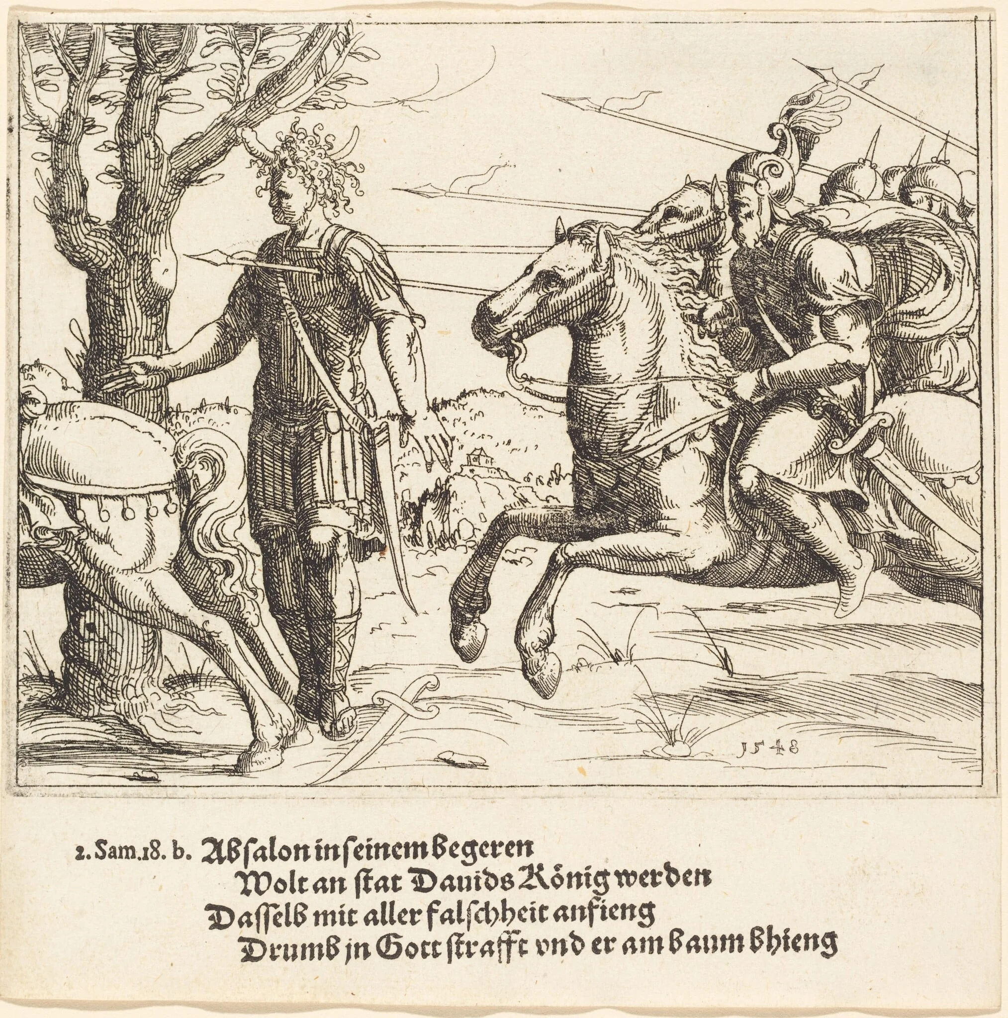 Absalom Slain by Joab, by Augustin Hirschvogel, ink, 1548
