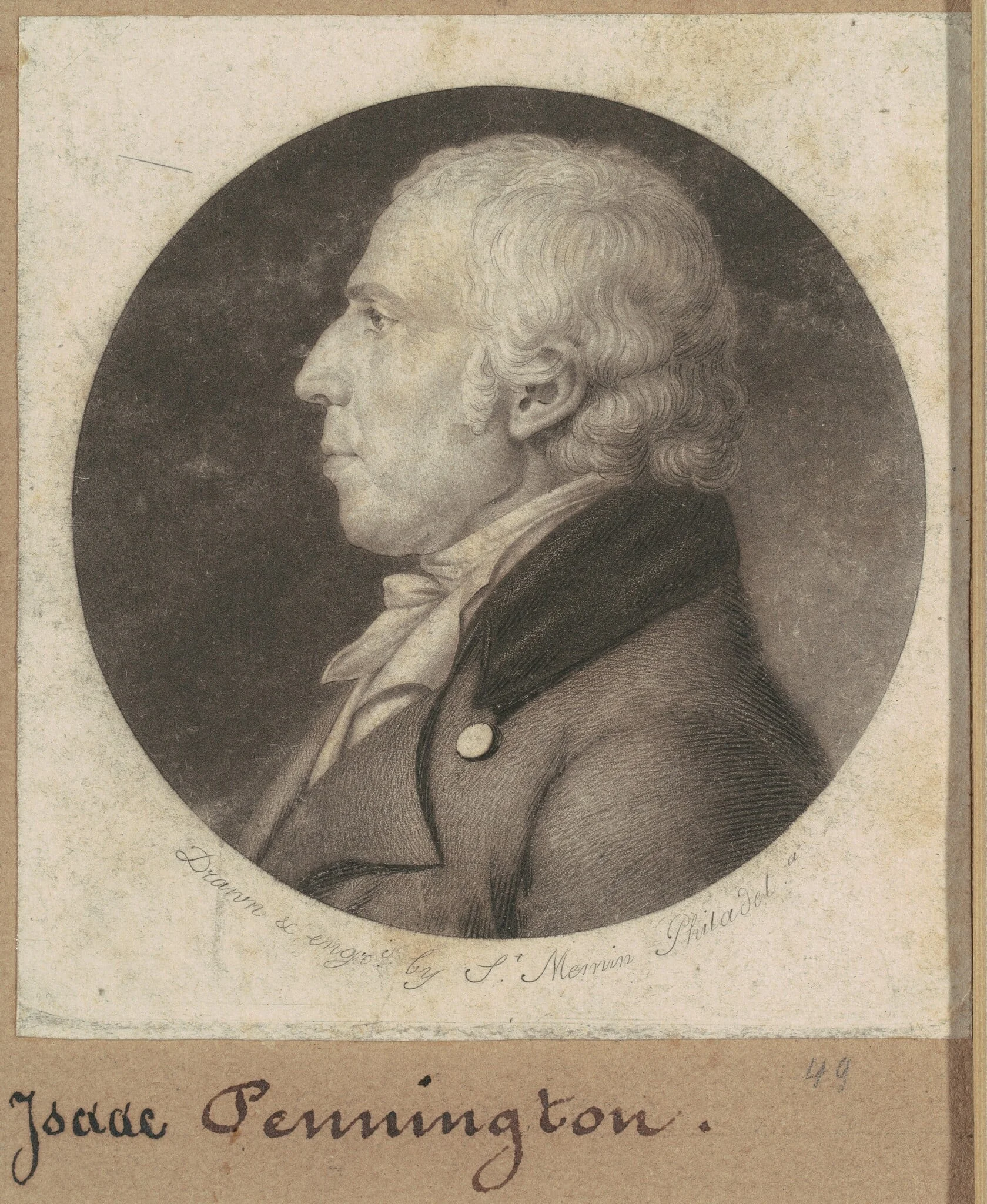Isaac Penington, by Charles Balthazar Julien Févret de Saint-Mémin, ink, 1802