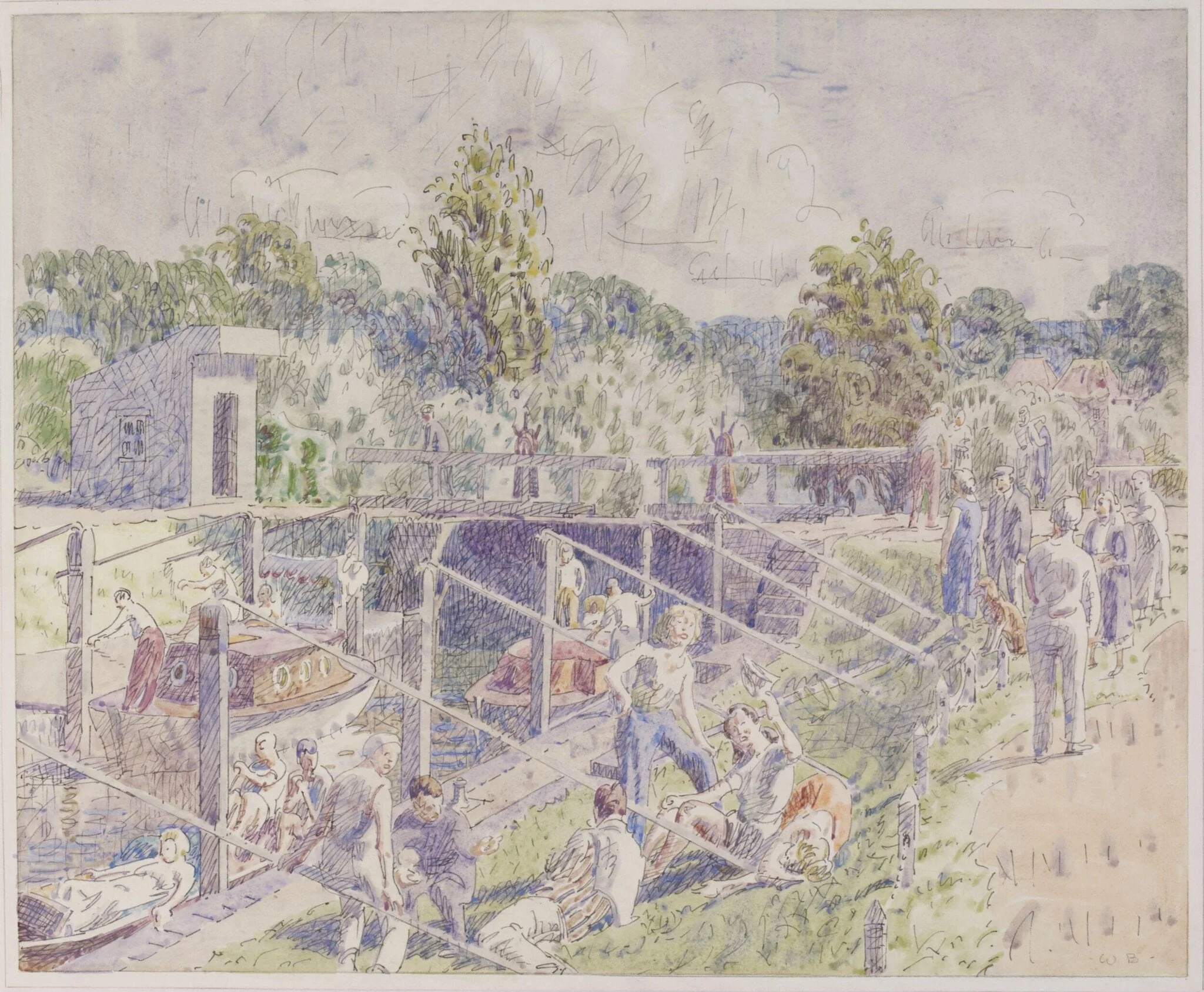 The Lock, Old Windsor, by Walter Bayes, watercolor, 1940